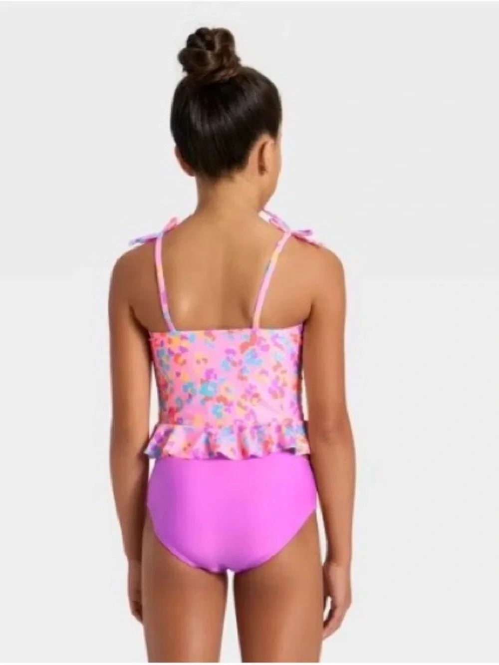 Buy 1 get 1 50% off Pink Floral Ruffle Tankini with Solid Pink Bottoms